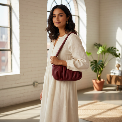 Maroon Ruched Bag